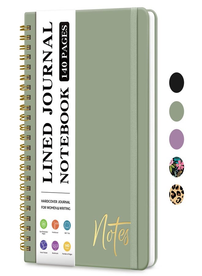 ZOTIA Lined Spiral Journal Notebook for Women, A5 College Ruled Journals for Writing, Hardcover Notebooks for Work, Note taking and Office School Supplies,140 Pages - Green - Image 1